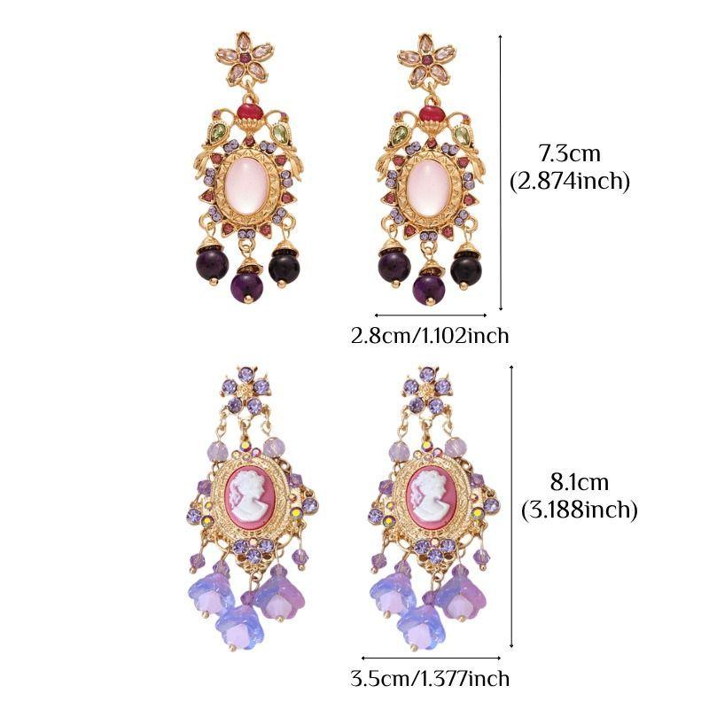 Vintage Palace Style Pendant Earrings, Floral Portrait Tassel Earrings, Light Luxury High-End Earrings, Vacation Earrings