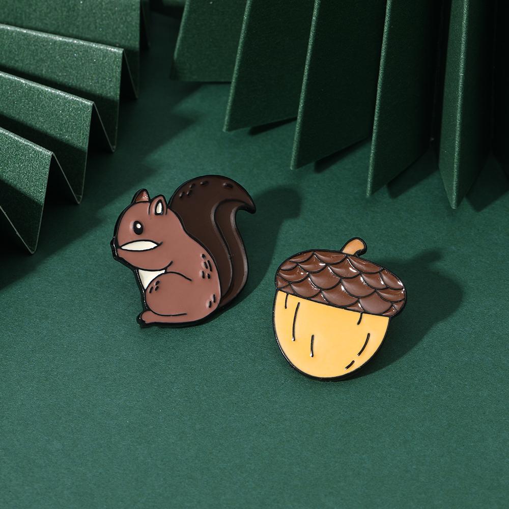 Funny Squirrel And Pinecone Enamel Brooches Woodpecker And Tree Trunk Shaped Pins Forest Animal Monkey Badge