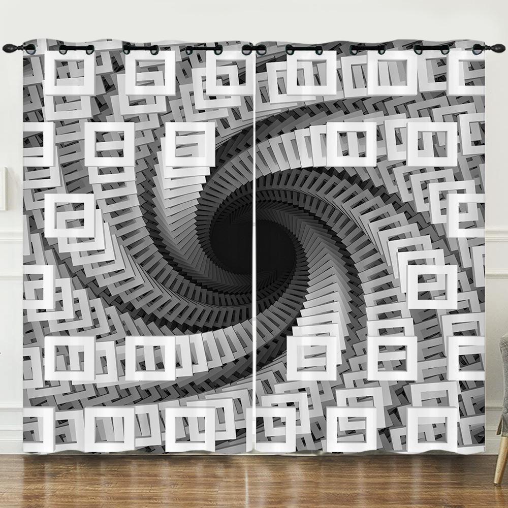 Curtains 3D Three-dimensional Pattern Curtains Nordic Wind Irregular Special-shaped Blackout Curtains Bedroom Free of Punching