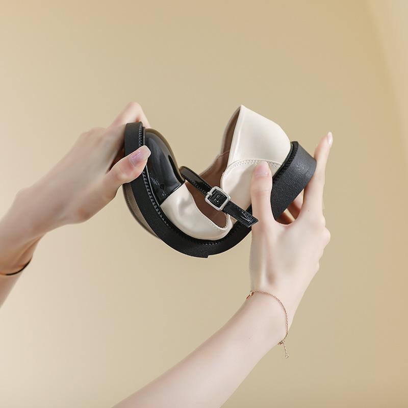 Platform Mary Jane shoes women's spring and autumn word with color matching retro soft sole single shoes thick heel college large size women's shoes