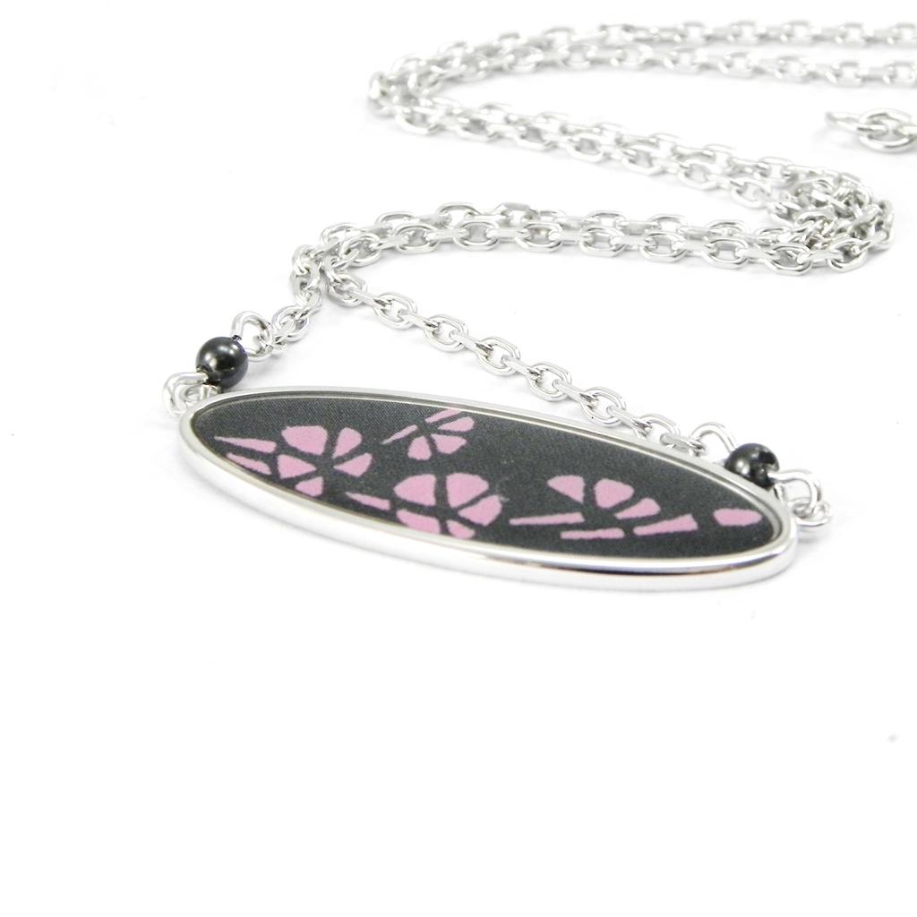 Altesse [I2918] - Srebrny naszyjnik 'Obao' czarny różowy