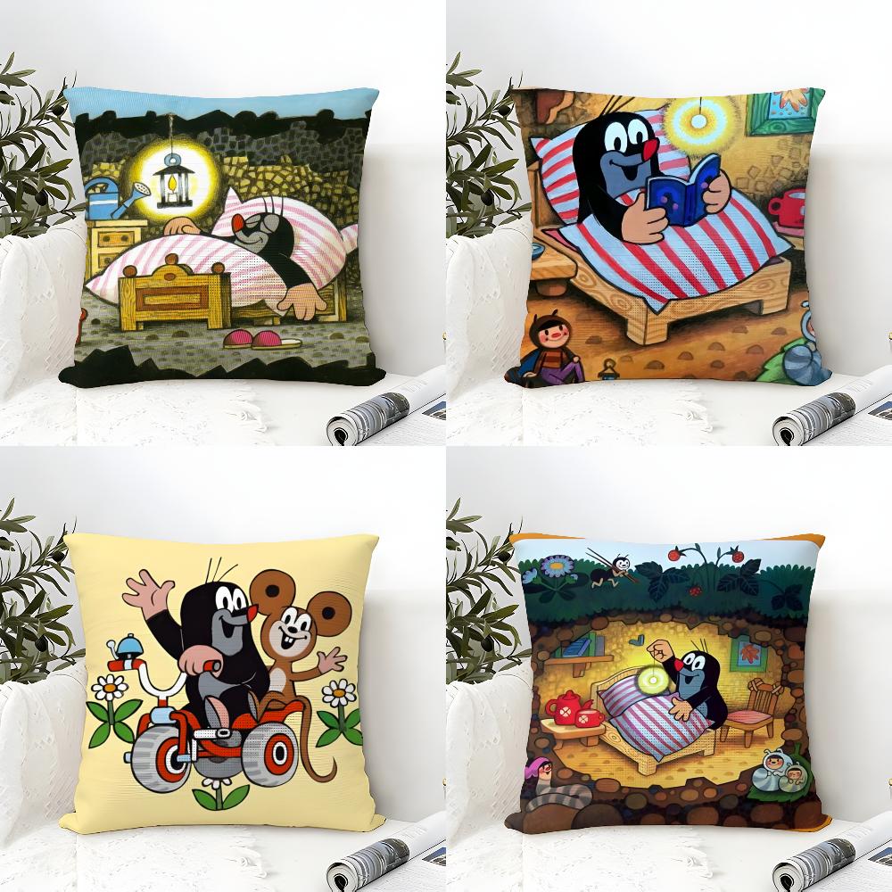Shunika Chen Unisex Cute Cartoon T-The Little Mole 2 Pillow Case Cotton Linen Fabric Square Zipper Pillowcase Home Decorative Living Room