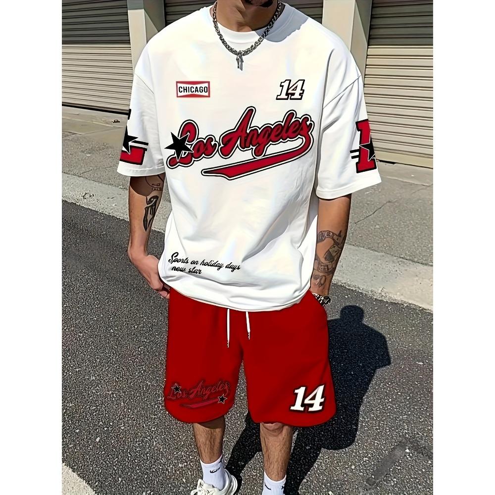 Men s summer casual short sleeved T-shirt and shorts set 2XS