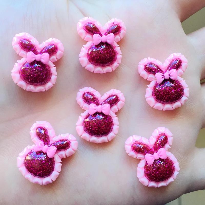 Mix 19*22mm 12pcs rabbit Dust Bling Resin Flat Back Cabochon for Hair Bow Center Scrapbooking A07