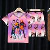 Kids Girls Boys 2PCS Pajamas Set K-pop Style Anime Short Sleeve T-shirt + Shorts Summer Comfortable Children Homewear Nightwear
