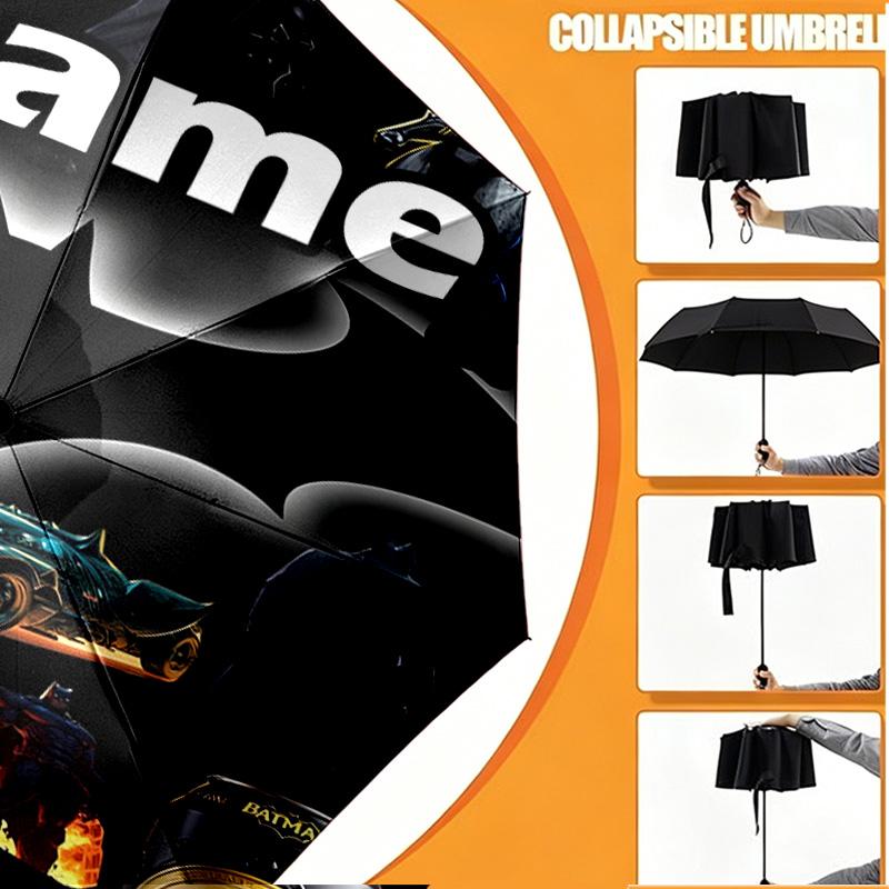 Custom Name Personalized Batman Print Umbrella, Auto Open Close, 8‑Rib Sturdy Frame, Commute Camping Hiking Use, Birthday Gift