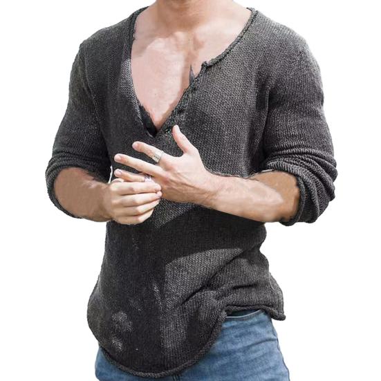

Men Autumn Sweater Long Sleeve V-neck Casual Elastic Pullover Daily Wear Knitwear Loose Bottoming Sweater Male Clothes M серый