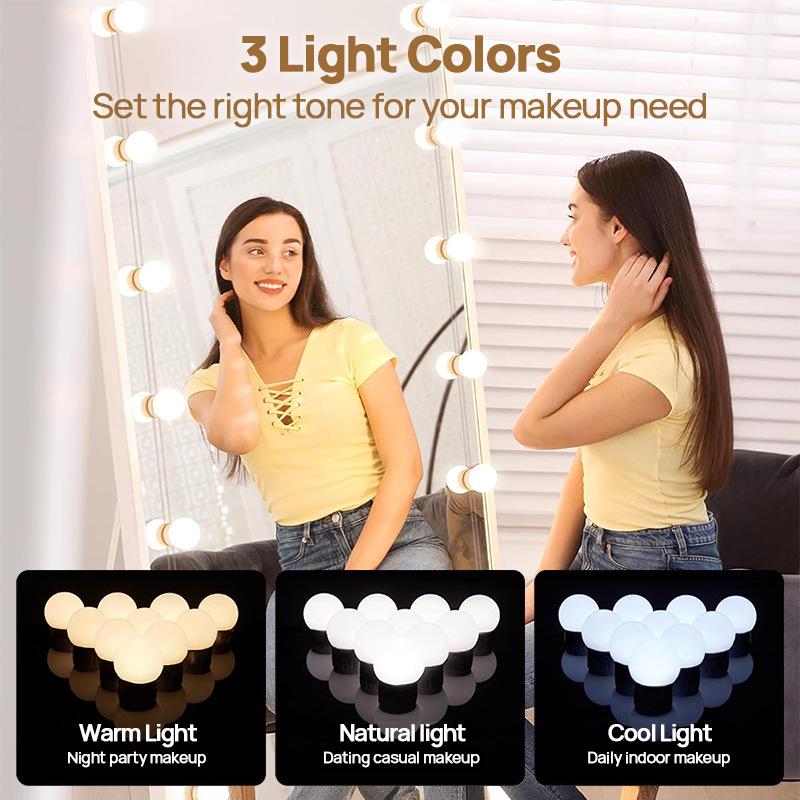 Hollywood Style LED Vanity Light with Touch-Controlled Three-Color Stepless Dimming