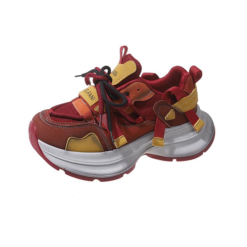 

Fashion Mesh Genuine Leather Women s Vulcanized Thick Sole Sneakers Thick Sole Wedge Fall Thick Sole Spring and Summer Fashion Shoes 40 красный