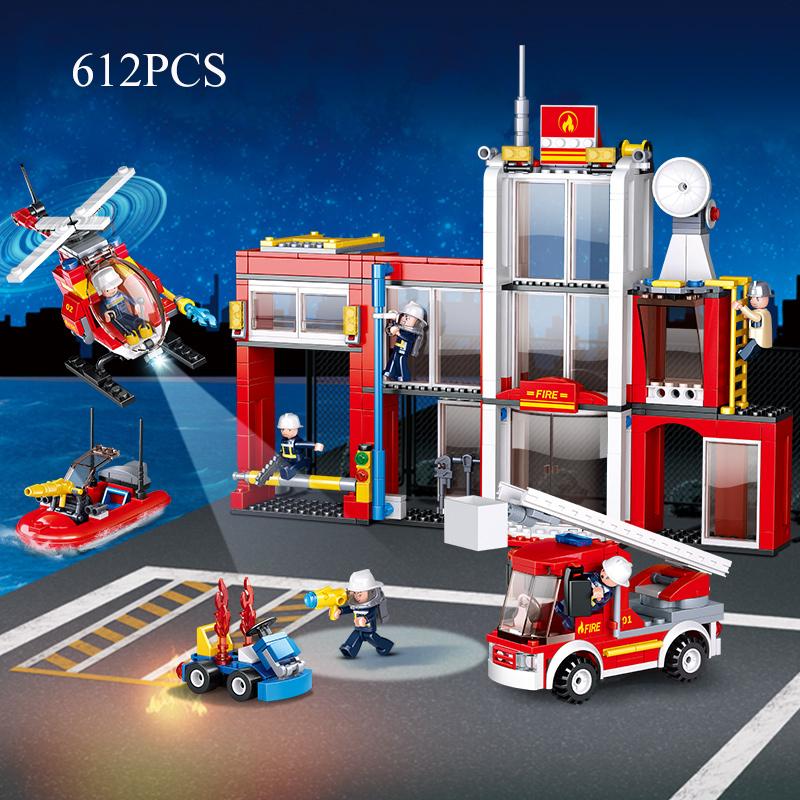 

Пожарно-спасательная машина, пожарный самолет, станция, строительные блоки, игрушки, кирпичи, набор строительных моделей, подарки для детей, мальчиков, детей No Box