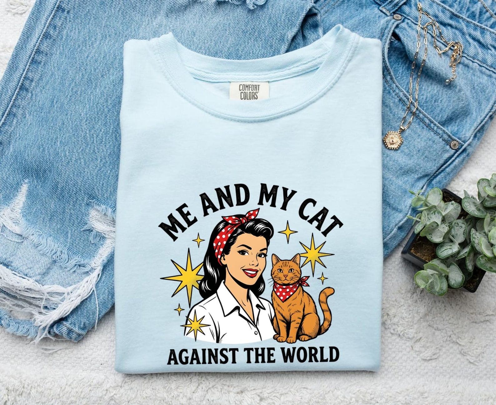 Woman Cat Duo Shirt Cat Feminism Gift Women Pop Art Tee Girl Cat T-Shirt Cat Fan Pop Art Tshirt Equality Graphic Retro Stars Tshirt 3XL