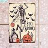 Spooky Skeleton Pumpkin Halloween Metal Sign, Vintage Retro Tin Plaque for Wall, Haunted House Bar Cafe Decor