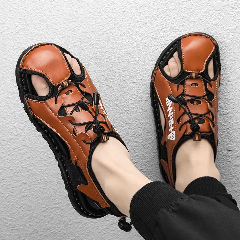 

Men Summer Sandals New Casual Leather Beach Sandals Men s Shoes Mesh Breathable Comfortable Soft Roman Men Sandals BIG 47 38