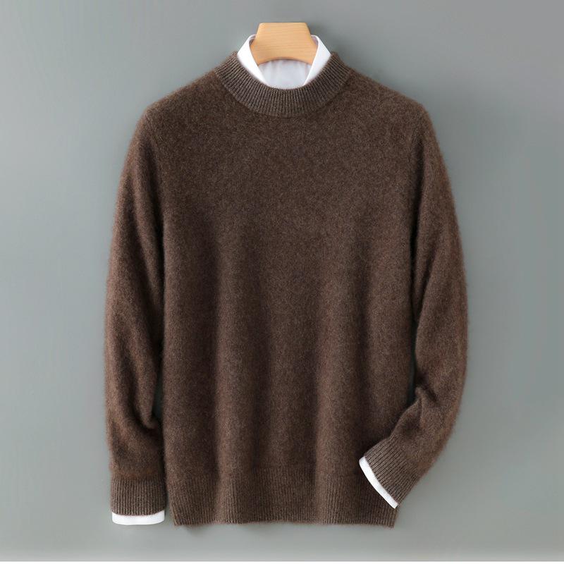 Men s 100% Wool Half-High Collar Sweater - New Autumn/Winter Loose Knit Pullover X-Large