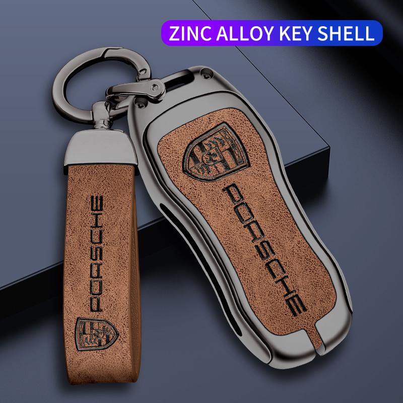 Kryt klíče od auta ze slitiny zinku a kůže, pouzdro na klíčenku pro Porsche 958 Macan 911 Panamera 996 991 Boxster 987 997 2019 2020 Příslušenství