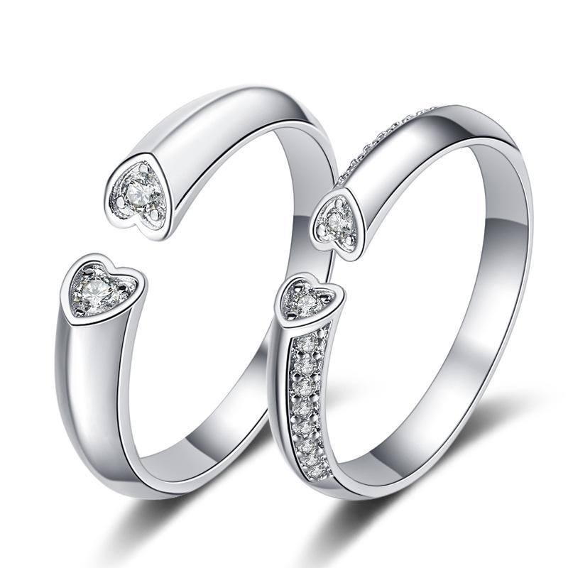 2 Stück 925 Sterling Silber Partnerringe Verstellbar Schlichtheit Mode Exquisit Herren Damen Schmuck Zubehör Hochzeitsfeier Geschenk