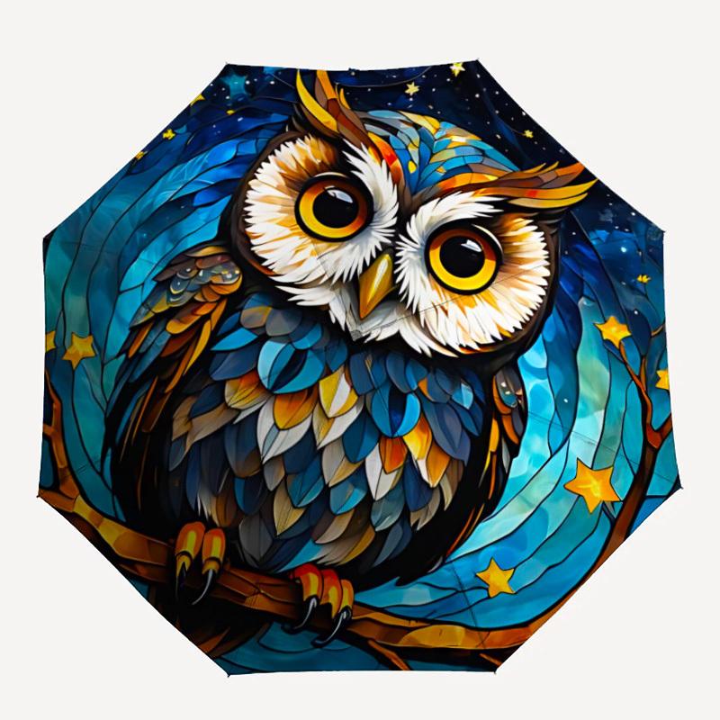 

1pc Night Owl Automatic Open/Close Umbrella, Windproof, Folding Compact Umbrella with Lightweight Design for Women/Men026