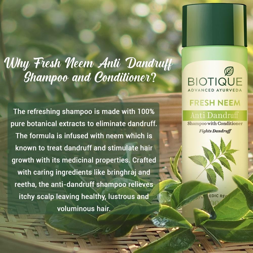 Biotique Neem Shampoo And Conditioner 650ml Anti Dandruff Treatment For Dry Itchy Scalp Hair Growth Fresh Lustrous