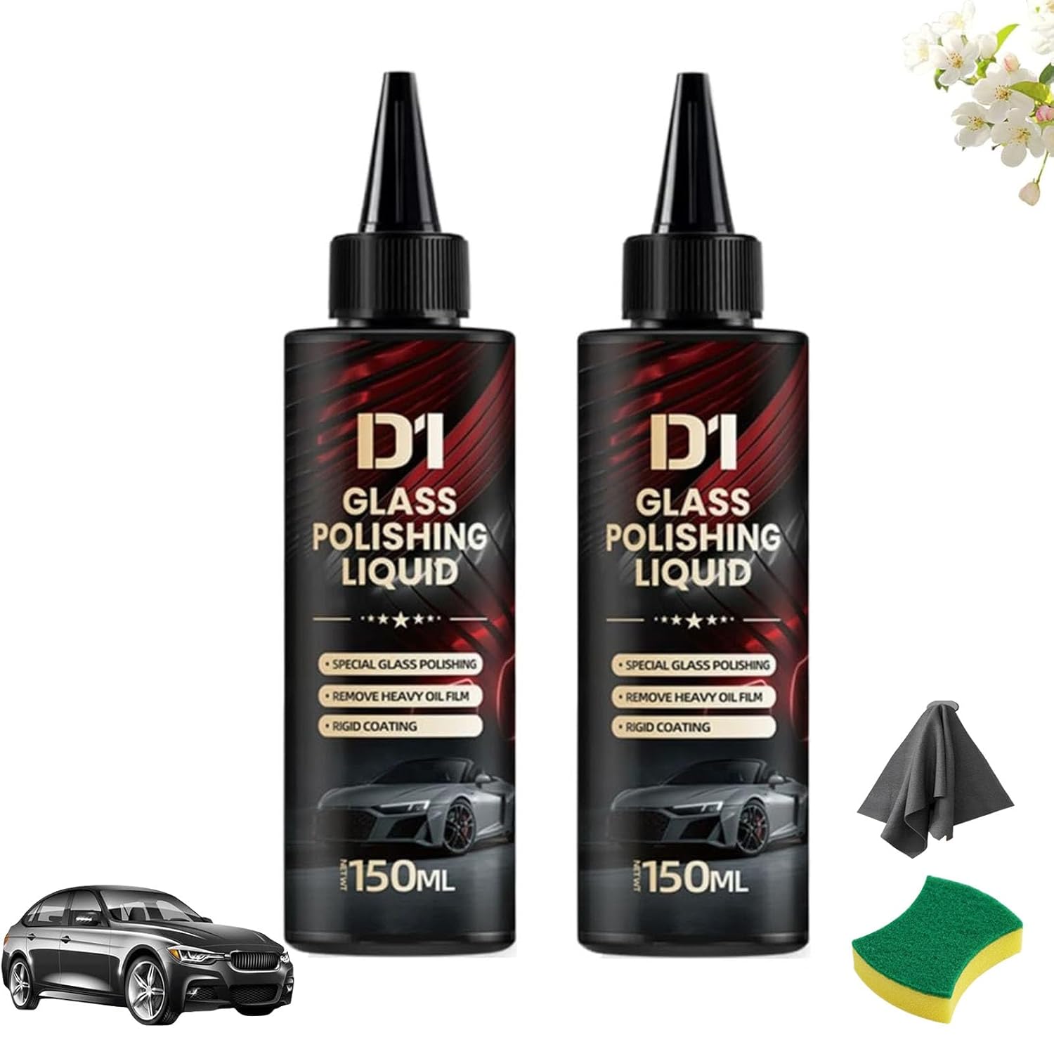 

D1 Жидкость для полировки стекла, Полироль для автомобильного стекла, 2025 Новая жидкость для полировки стекла D1, Спрей с гидрофобным покрытием против запотевания, Царапины 2pcs