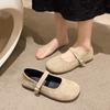 2025 new large size retro matte leather Mary Jane shoes women's flat single shoes one-word buckle with shallow mouth ballerina