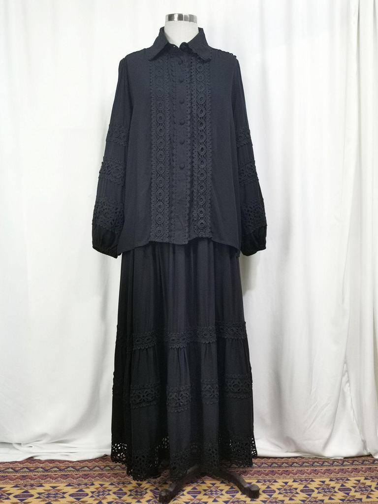 Damen Spitzen-Puffärmel-Oberteil & Schwingender Midi-Rock Set aus dem Nahen Osten