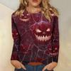 Women's Long-sleeved Loose-necked Halloween Print Casual Top, Suitable for Holiday Parties