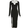 Herbst Gekreuzte Spaltung Maxi Kleid Frauen Concise Seite Verschüttet Elegante Vestido Dame High Street Bodycon Schlank Robe Rock