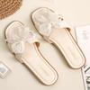 Fairy Wind Bow Pearl Slippers Female 2025 Summer New Korean Version of Internet Celebrity Flat Bottom Square Head Cool Slippers