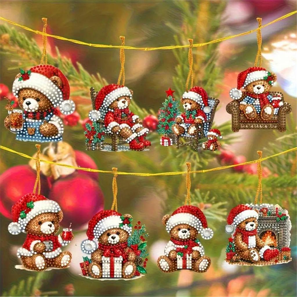 8/15/20Pcs Christmas DIY 2D Flat Acrylic Diamond Painting Ornaments Double Sided for Home Xmas Party Craft Decor