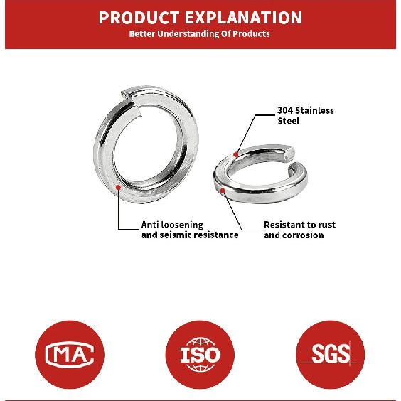GB93 304 Stainless Steel Spring Lock Washer Square Ends Split Lock Washers M2M2.5M3M4M5M6M8M10M12M14M16M18M20M22M24M27M30