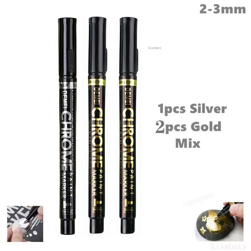 1-5Pcs Chrome Paint Marker Reflective Fluid Mirror Paint Pen 2mm Silvery Ink For DIY Car Styling Model Metal Wood Plastic Stone Touchup Paint2
