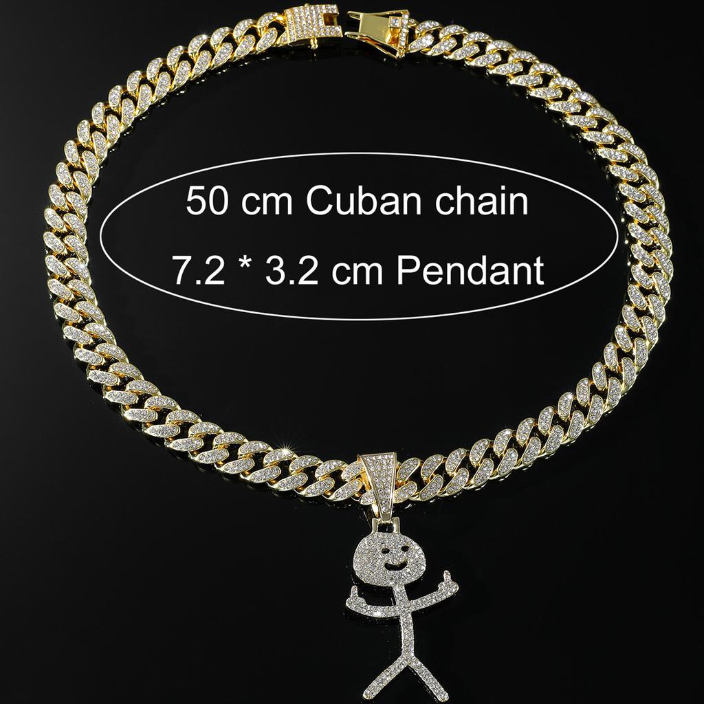 Creative Full Diamond Cartoon Character Pendant Cuban Chain, Eu and American Hip-hop Style Necklace, Trendy Male Personality Funny Collarbone Chain
