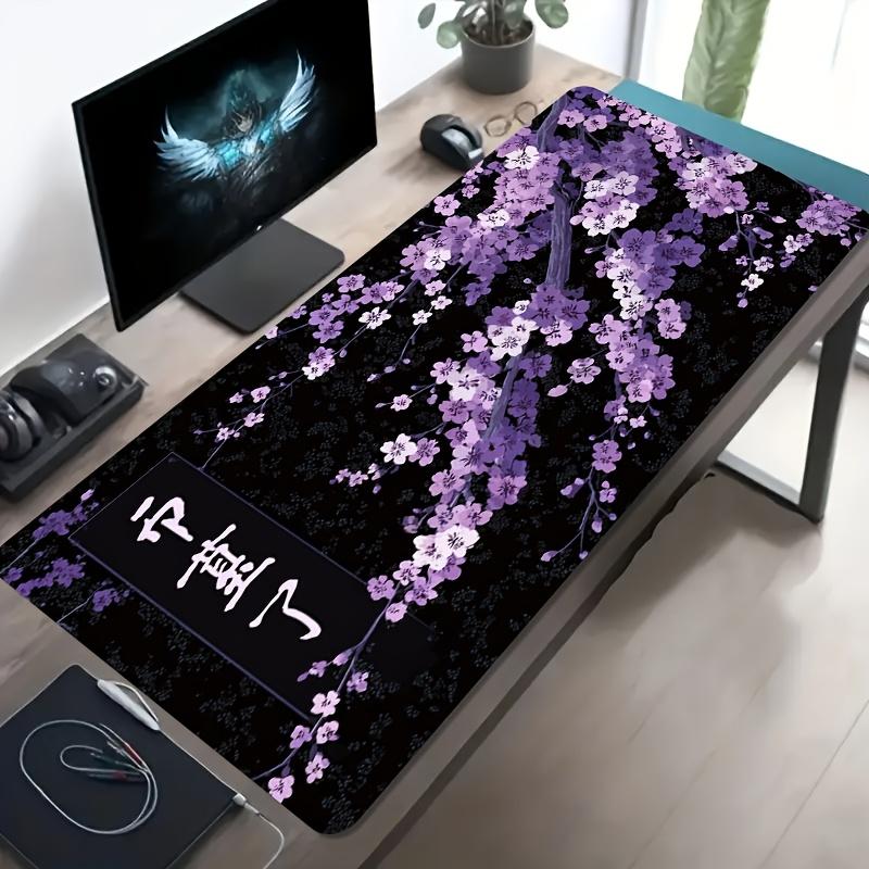 Großes Japanisches Kirschblüten Gaming-Mauspad Schwarz Lila Sakura Erweitert Rutschfeste Schreibtischmatte für Laptop Tastatur Maus 300x800x2mm