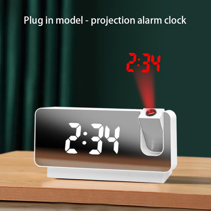 1 PZ sveglia con display a specchio LED, proiezione dell'ora, funzione di memoria allo spegnimento (per spina in uso, senza batteria)