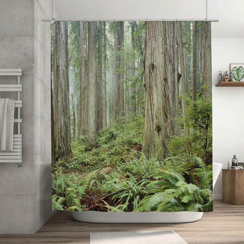 Verzauberter Wald Rückzugsort: Realistischer Natur-Duschvorhang für ein ruhiges und umweltinspiriertes Badezimmer-Dekor