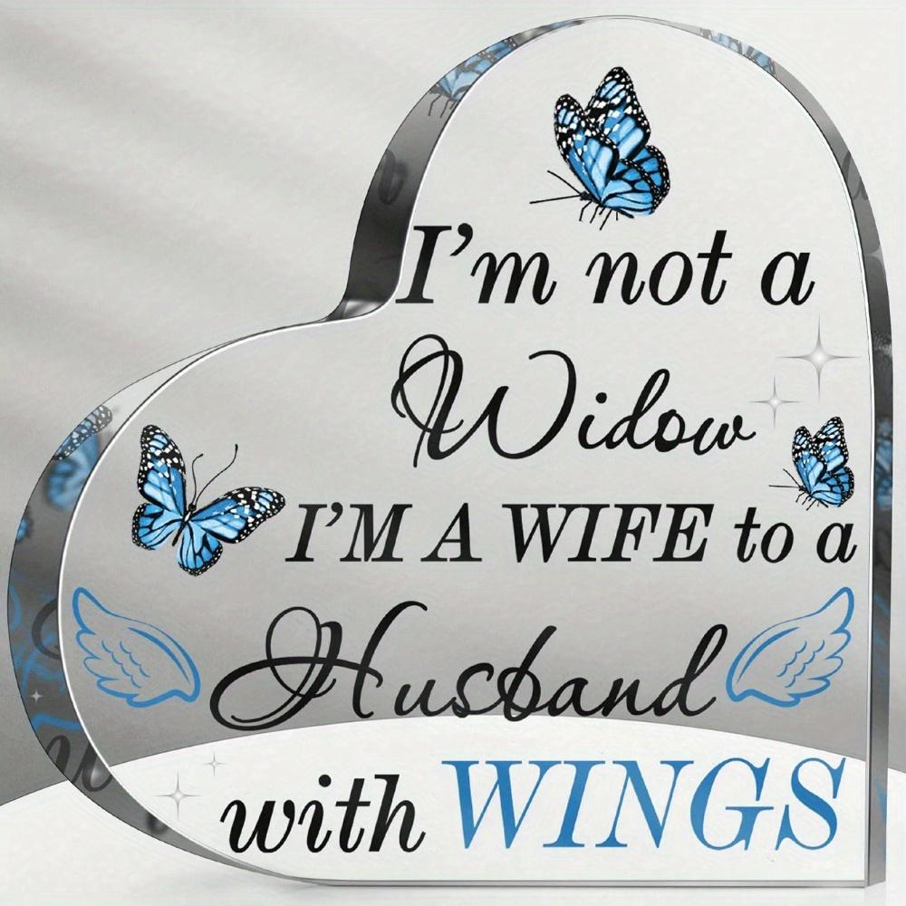 1pc Blue Butterfly Acrylic Heart Memorial Gift -  I m A Wife To A Husband with Wings  Engraved Keepsake for Loss of Loved One, Sympathy Bereavement Gi 10*10cm