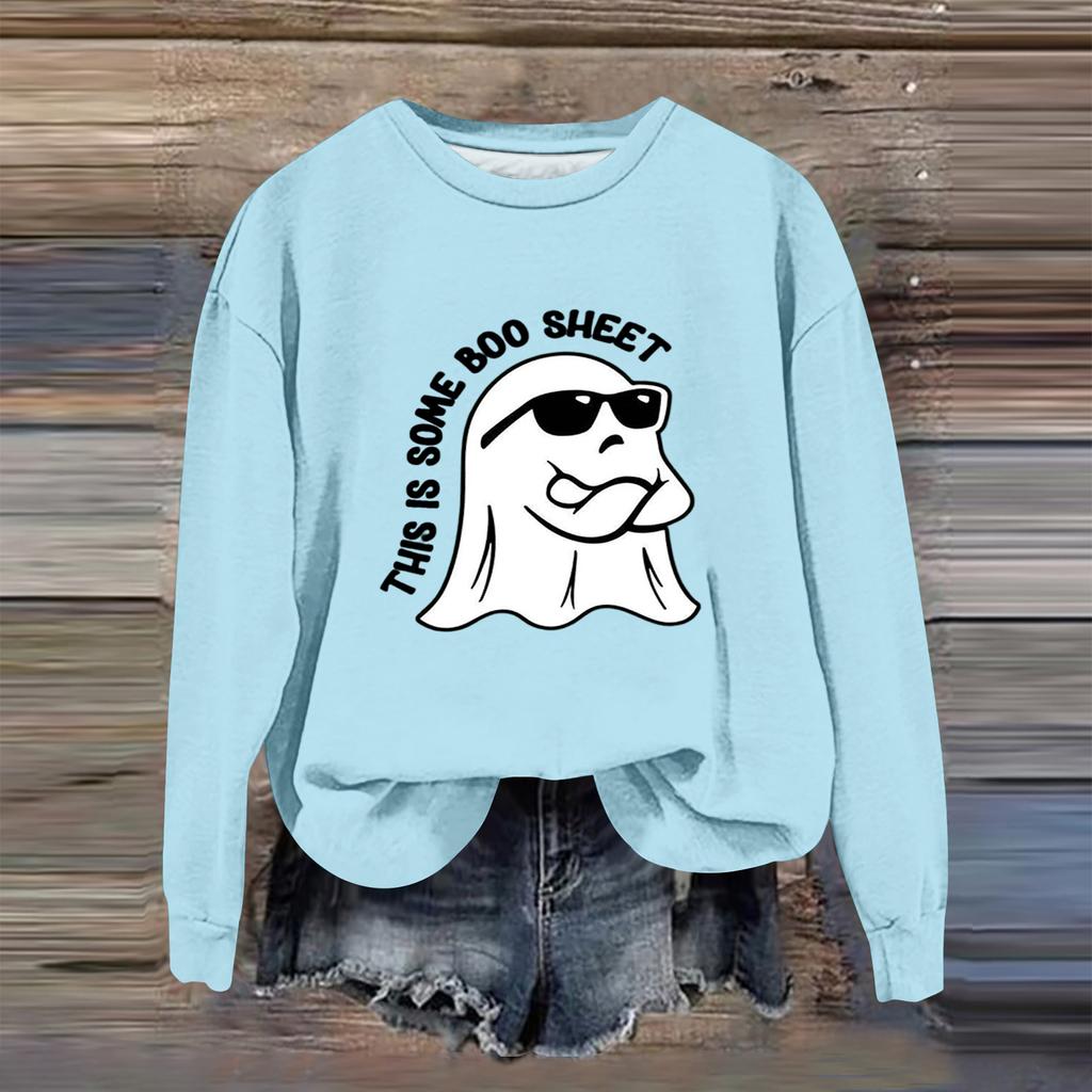 Women's Fashion Casual Long Sleeve Halloween Printed  Neck Sweatshirt