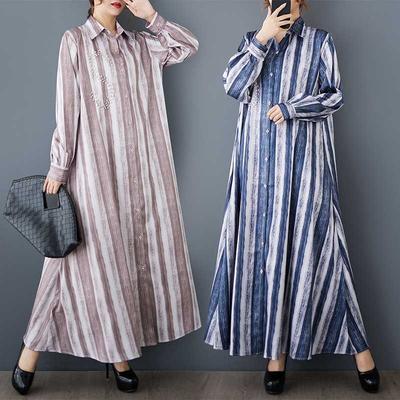 Nya lösa plus size litterära mode tryckta mellånga temperamentklänningar