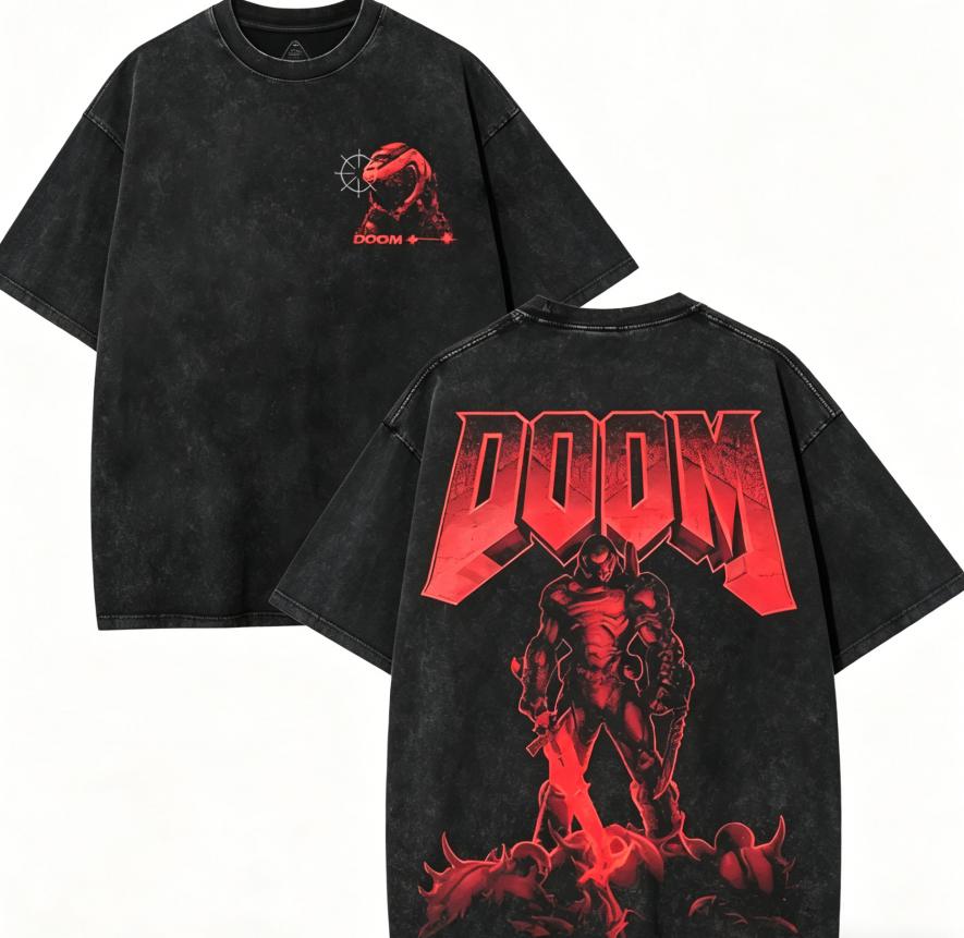 

DOOM Anime Lover Washed T-shirt Year round clothing high quality personality Clothes Plus Size Unisex New Model Couples tee XXXL