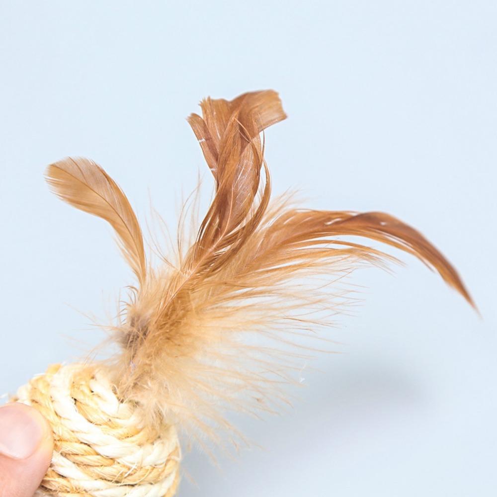 Cat sword hemp ball Pipi Tao sisal scratch-resistant toy with feathers Self-hi pet teasing cat ball cat toy