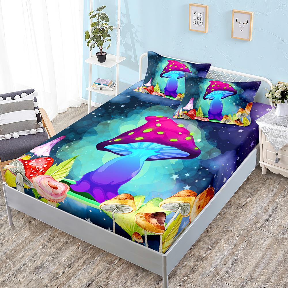 Plant Mushroom Mattress Kit Three-Piece Set, Bed Sheet All Inclusive, Bed Cover, Mattress Protective Cover