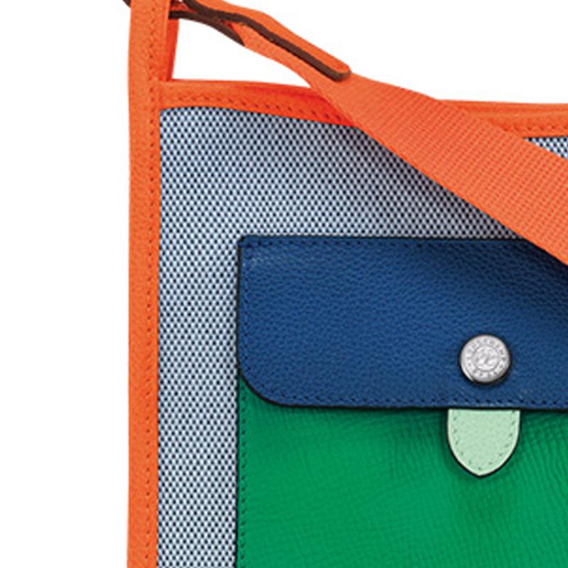 New LONGCHAMP Le Foulonné Canvas With Leather Shoulder Bag, Crossbody Bag Small Women's Blue & Orange 10138HBUH03