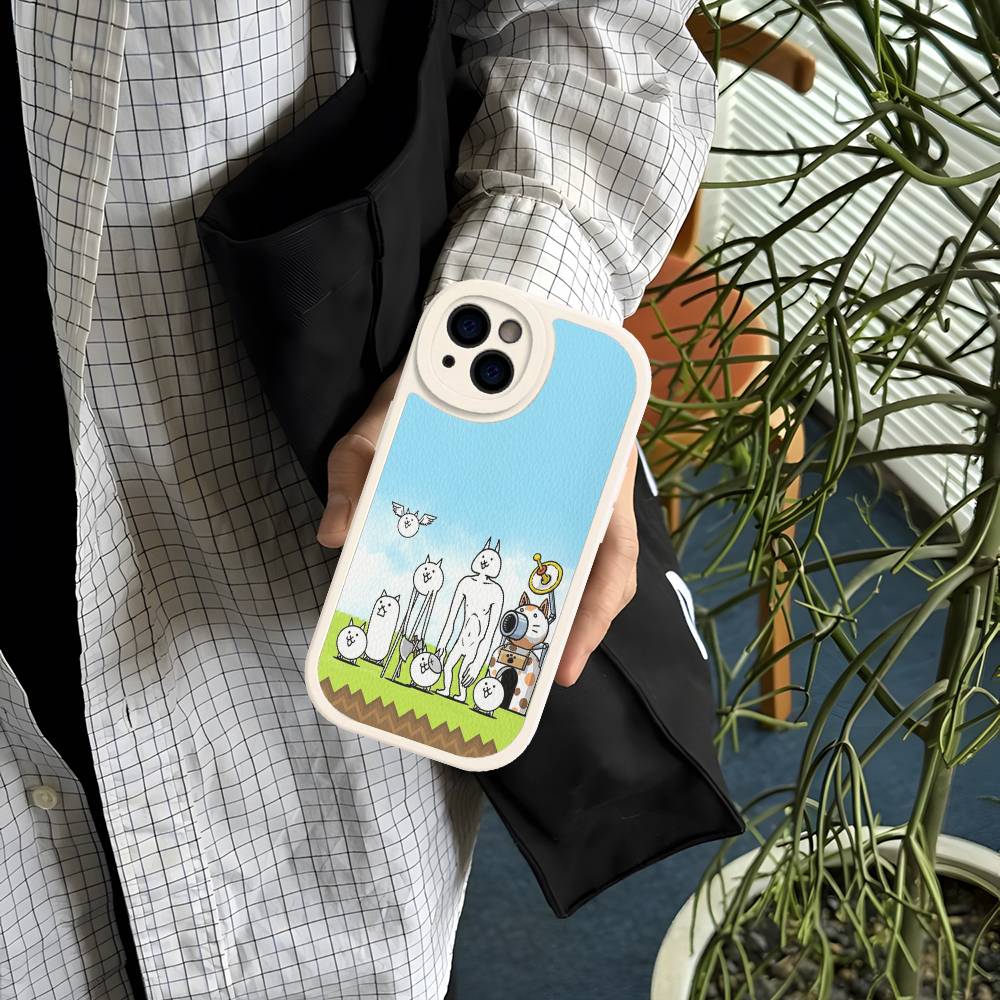 B-Battle Cats Anime Game Leather Phone Case For IPhone 16 15 14 13 12 11 Pro Max Plus Shockproof Cover