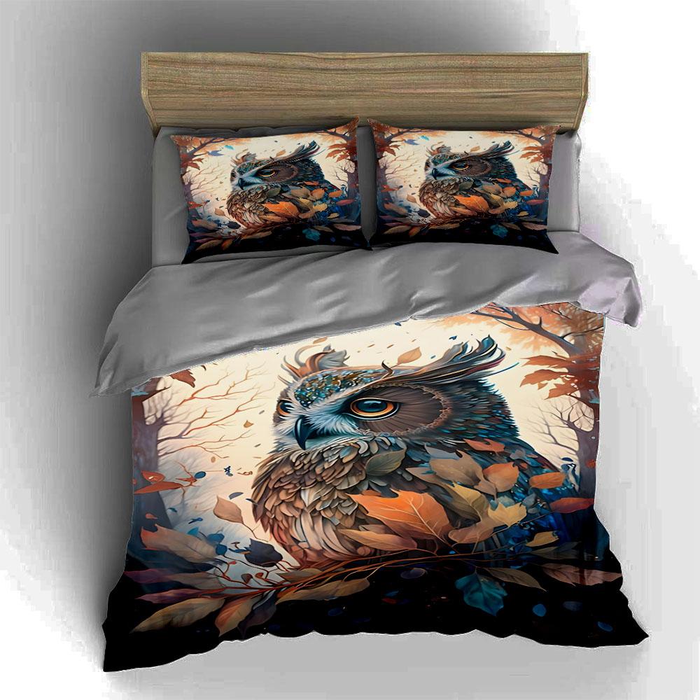 Owl autumn motif. Bedding Duvet cover sets Duvet covers Pillowcases gifts (1 * Duvet Cover 2 * Pillowcases, without duvet insert)