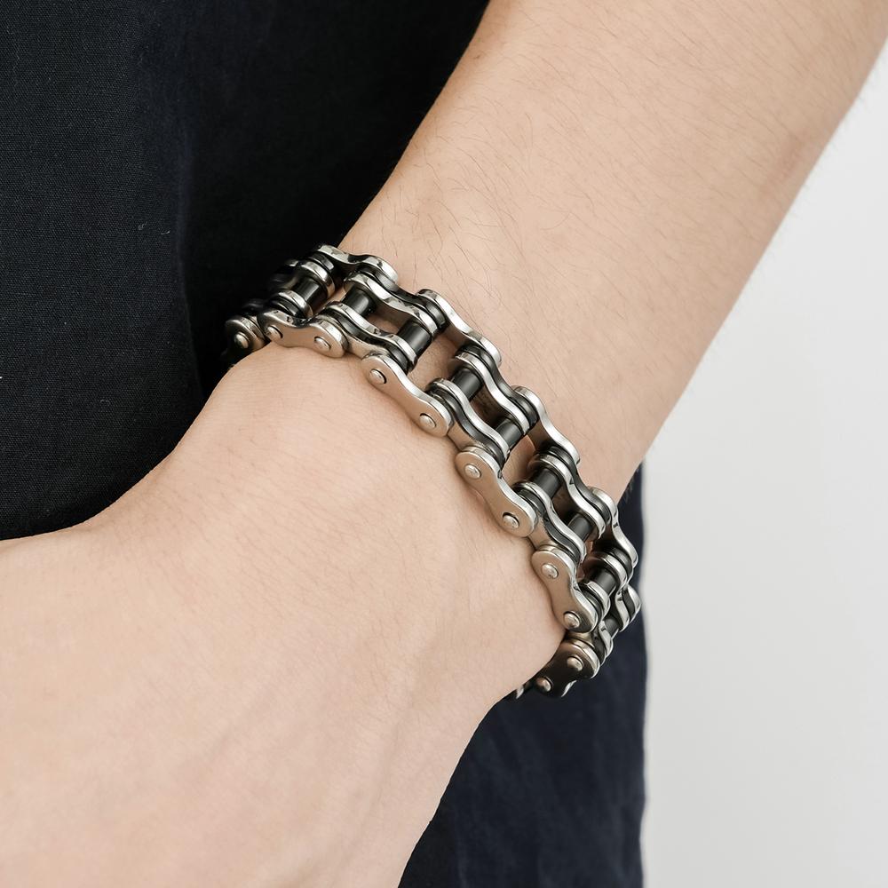 Rock and Roll 16MM Bicycle Chain Man Bracelet Wholesale Men's Bracelets Solid Stainless Steel Motorcycle Jewellery Accessories