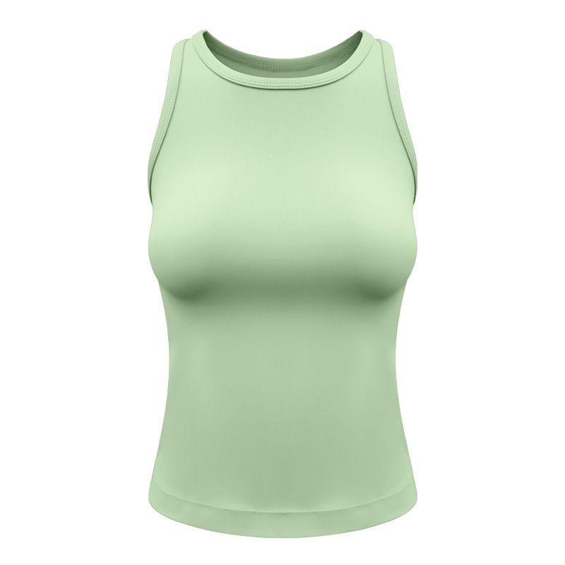 

Yoga Clothes with Chest Pad Elegant Small round Neck Long Vest Bay leaf green vest XL