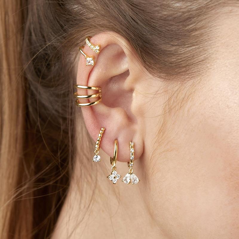 925 Silver Ear Needle White Crystal Gold Earrings for Women Luxury Water drop/Heart/Flower Pendant Earring Fine Jewelry