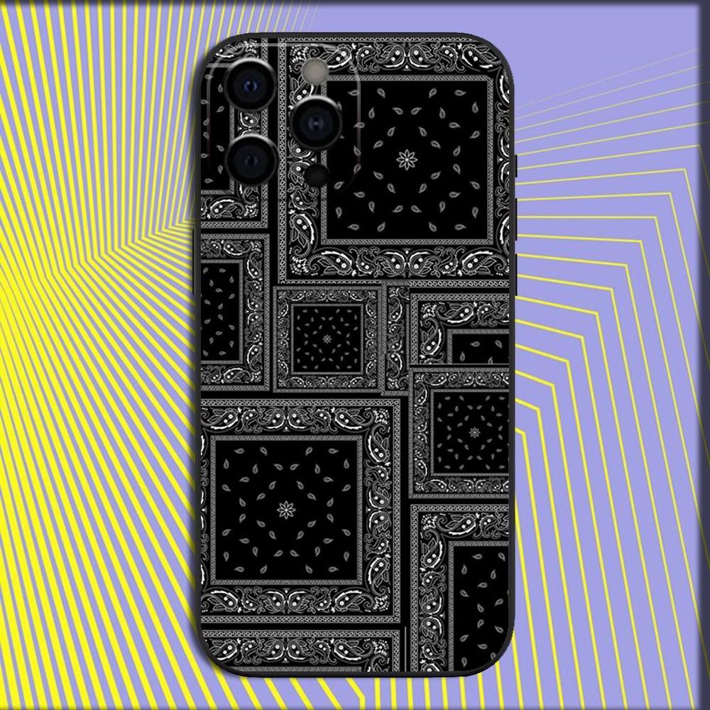 Bandana Pattern Phone Case For iPhone 16,15,14,13,12,11,Pro,X,XS,Max,XR,Plus,Mini Soft Black Cover