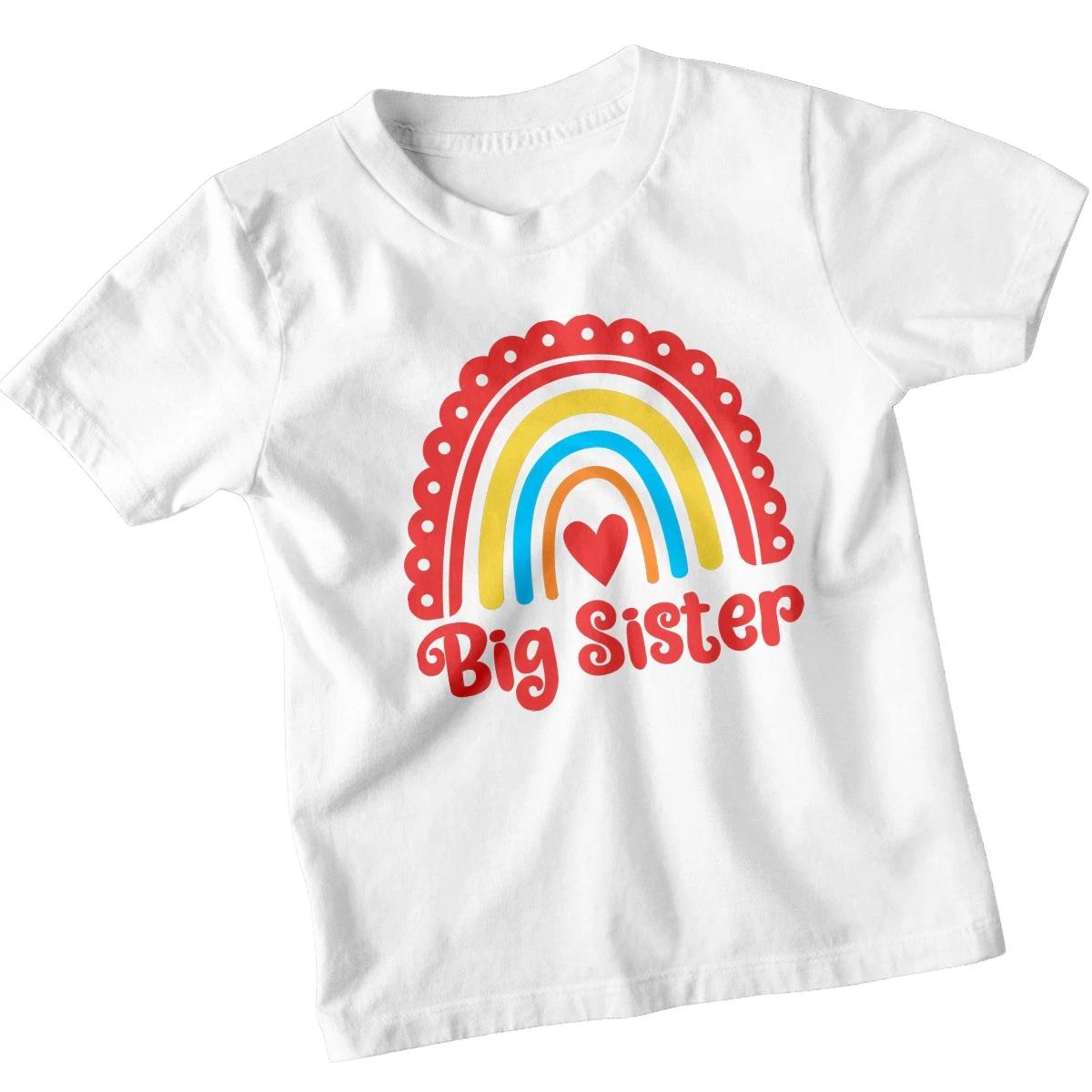 Big Sister Sibling Family Girls T-Shirt Cute Rainbow Heart Kids Top 130