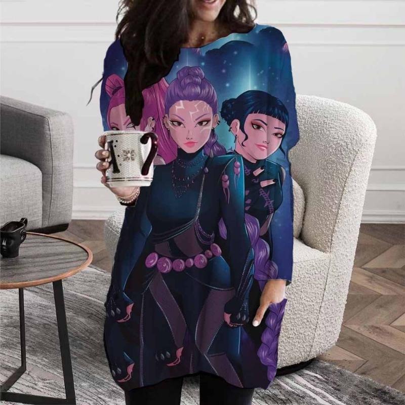 

Одяг Мисливця на Демонів KPop Футболка з Довгим Рукавом Жіноча Футболка з Кишенею Huntrix Весняно-Осіння Мода Вуличний Стиль 7XL